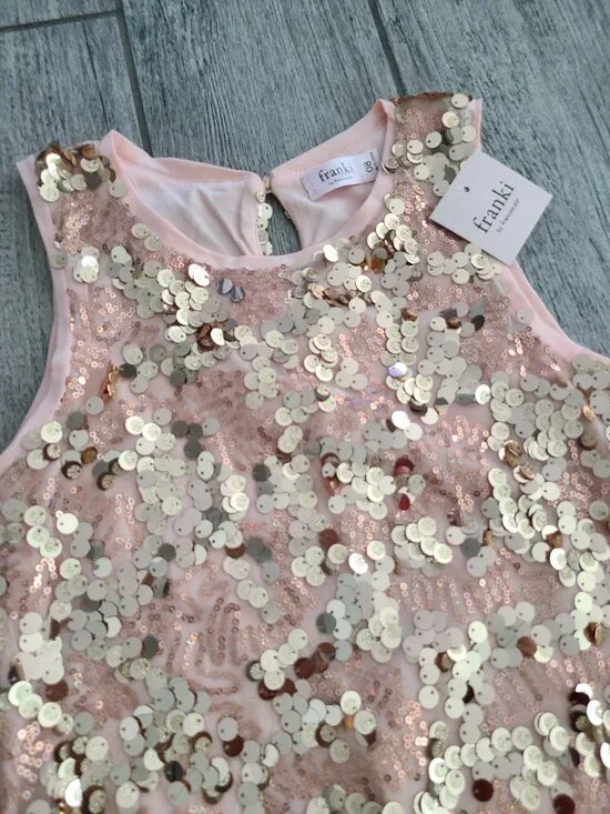 Franki by Francesca’s Sequin Dress Pink Gold Youth Girls Size 8 NWT - Picture 3 of 9